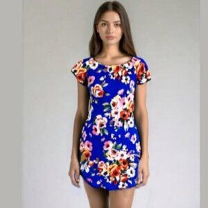 Revamped Blue floral bodycon Dress Small/Medium Fit